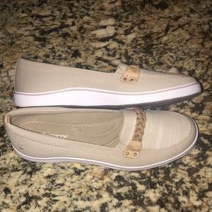 Ortholite Shoes Grasshopper Tan Canvas Comfort Braided Trim Loafer Boat Shoe